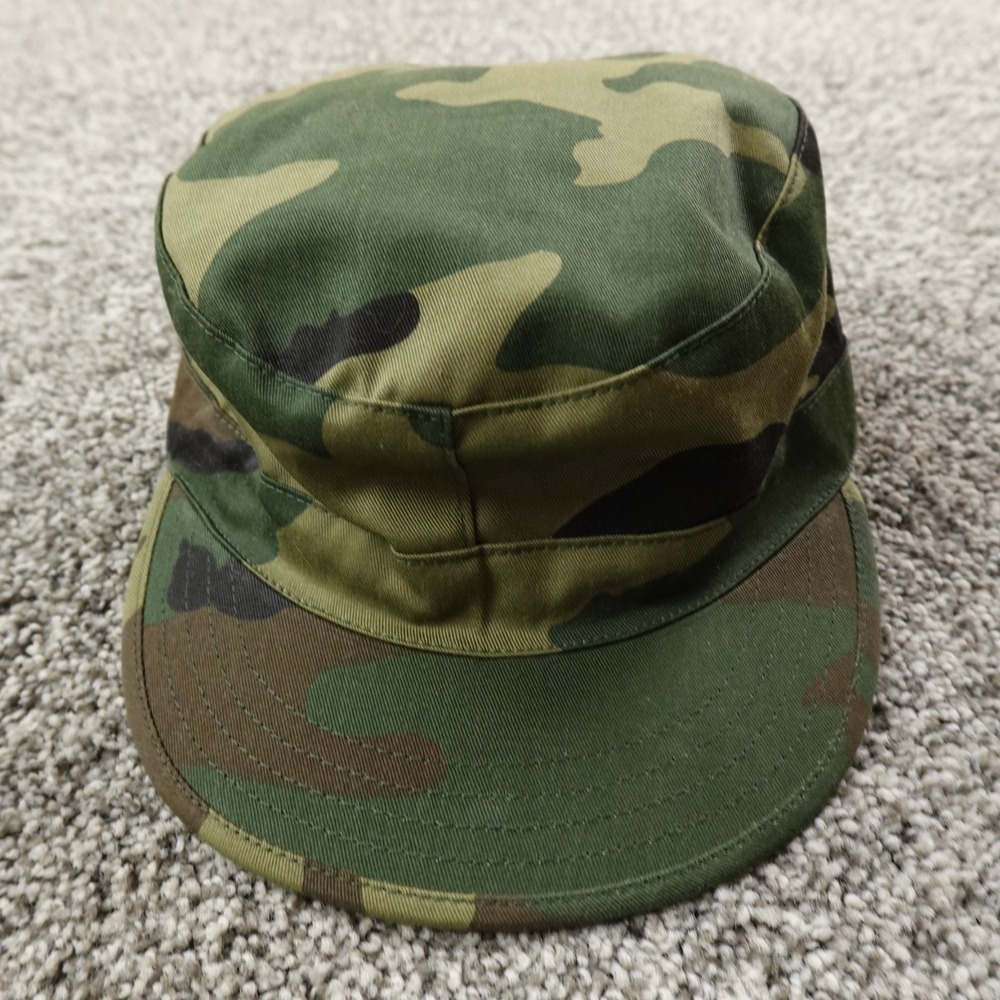 VTG Army Hat Mens Fitted 7 Green Woodland Camo Ear Muff BDU Combat Cap Military